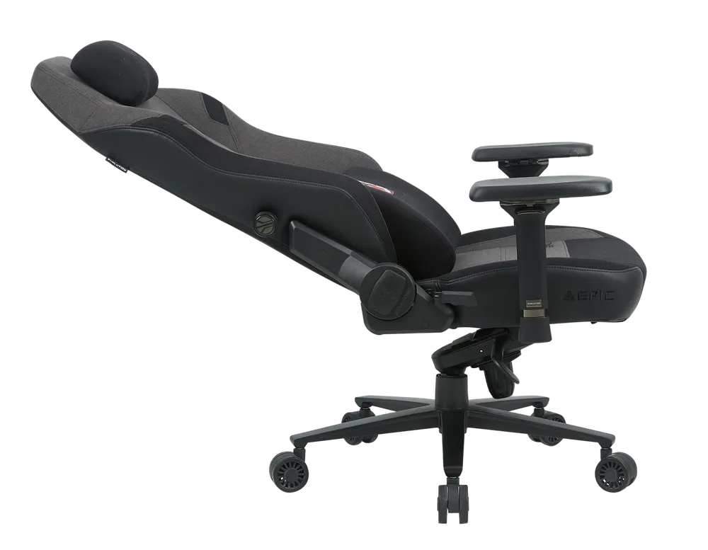 Игровое кресло EVOLUTION EPIC FABRIC Black, боковой вид в наклоне