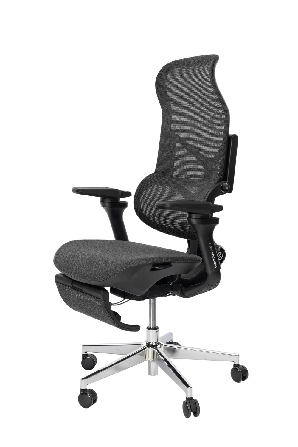 Игровое кресло EVOLUTION Zephyr, боковой вид, черная ткань