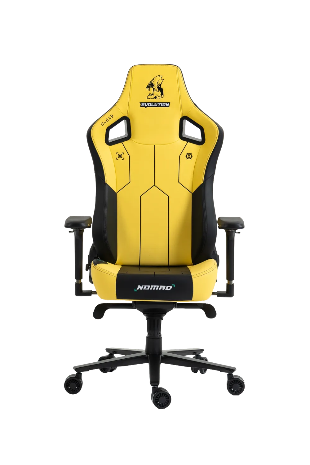 Игровое кресло EVOLUTION NOMAD PRO, вид спереди, жёлто-чёрное
