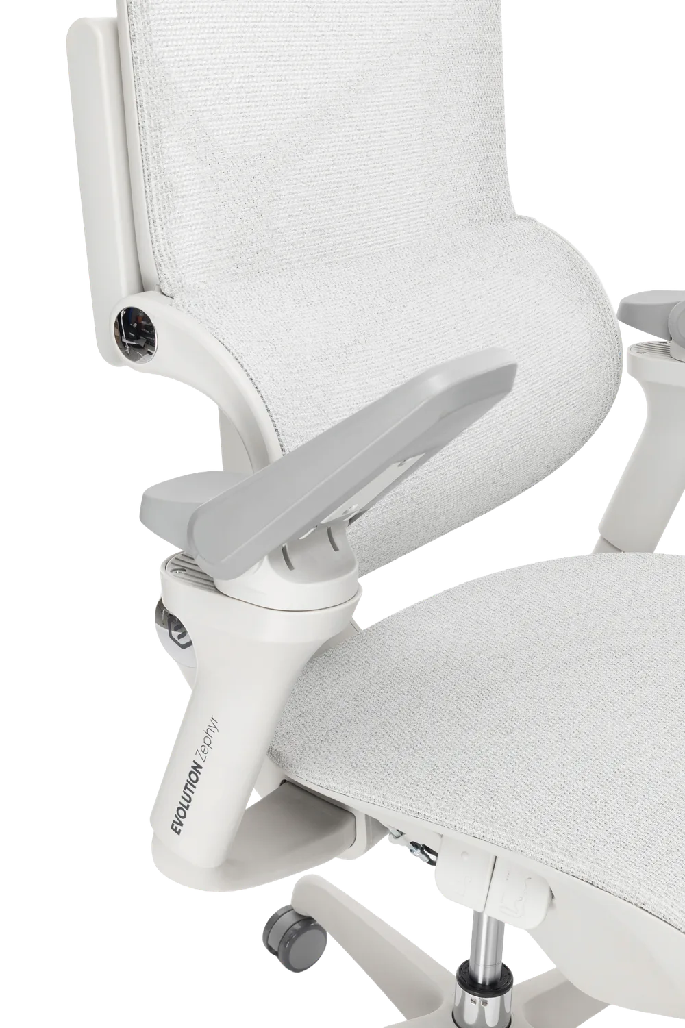 Игровое кресло EVOLUTION Zephyr Grey, боковой вид сиденья и спинки