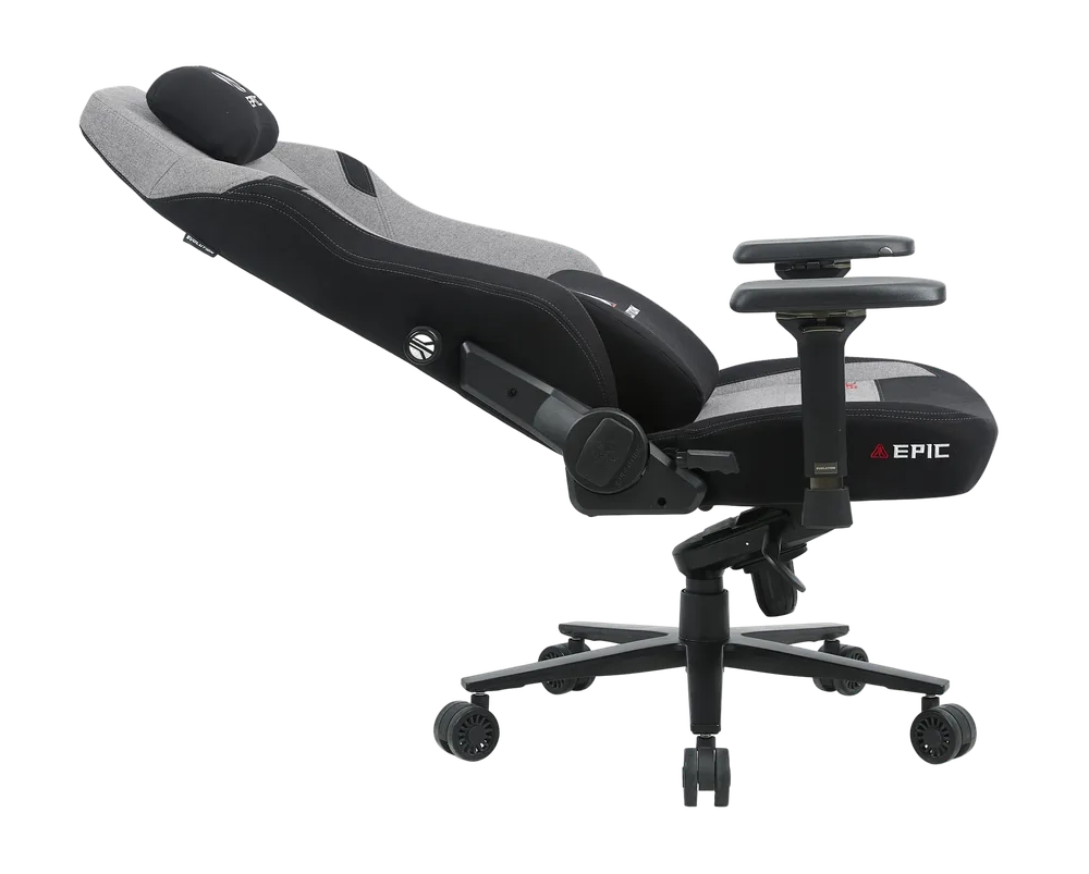 Игровое кресло EVOLUTION EPIC FABRIC Grey, боковой вид с наклоном