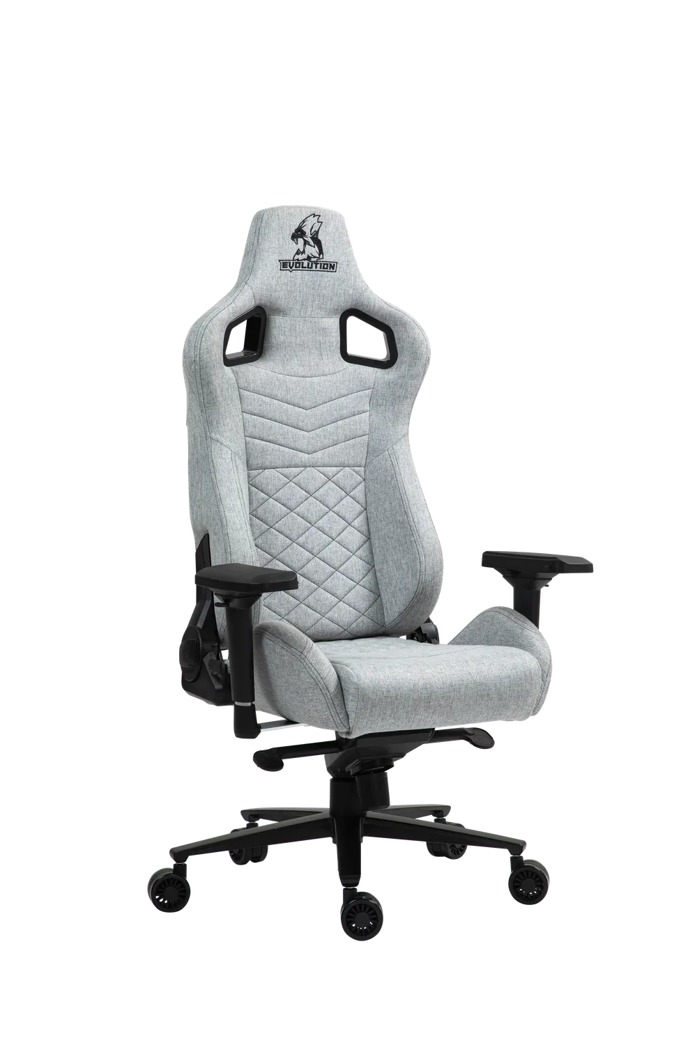 Игровое кресло EVOLUTION CONQUEROR FABRIC Grey, вид спереди-сбоку