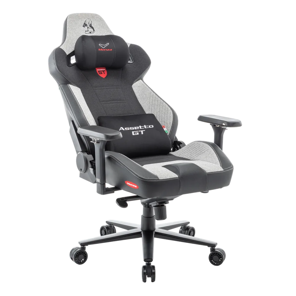 Игровое кресло EVOLUTION ASSETTO GT, вид сбоку, чёрно-серое