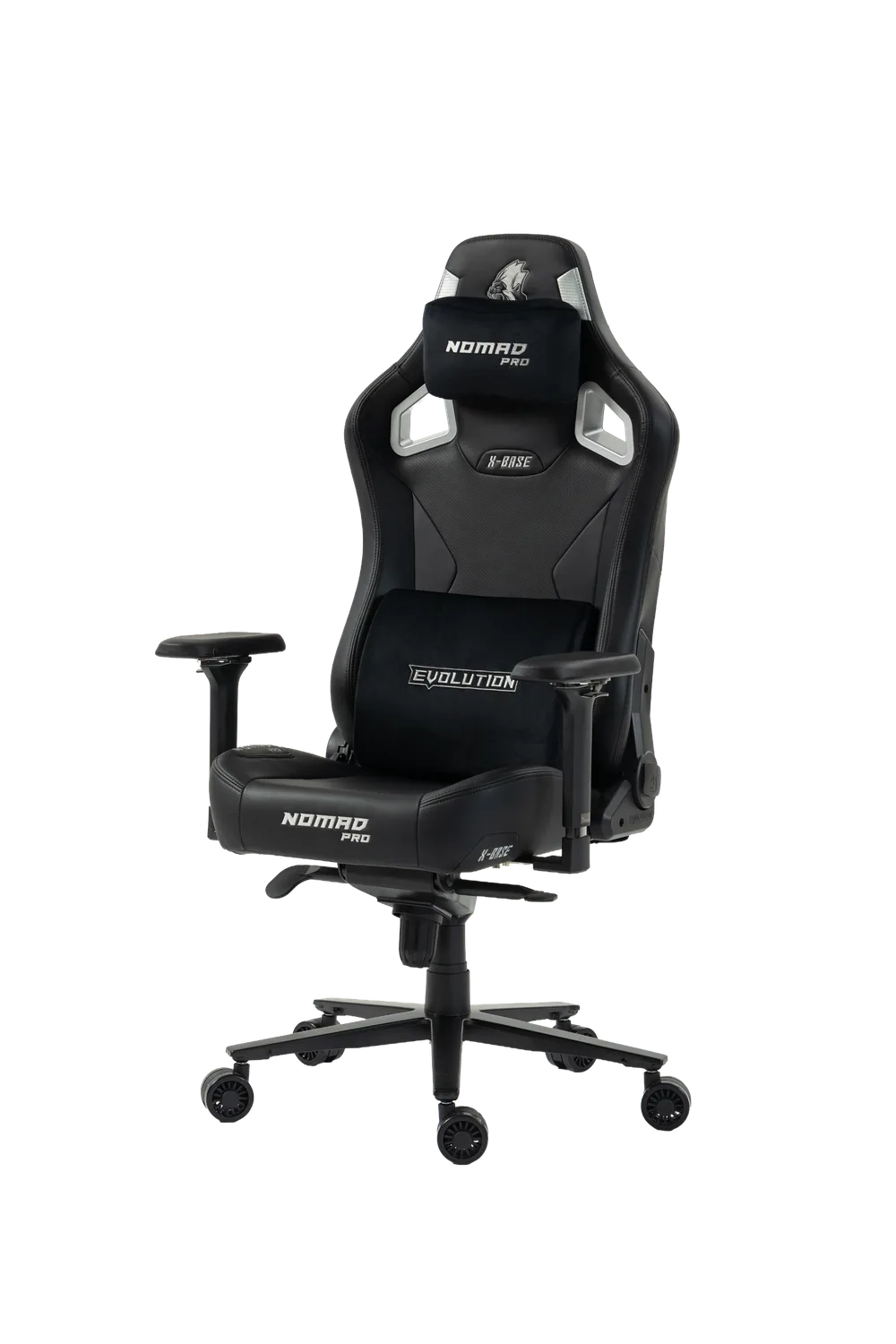 Игровое кресло NOMAD PRO X-BASE, чёрно-серебристое, вид спереди