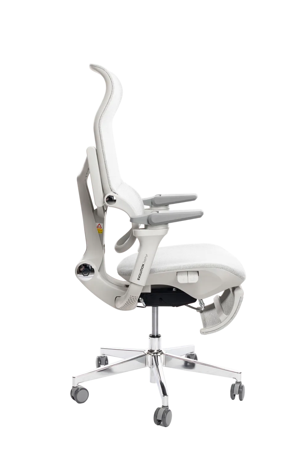 Игровое кресло EVOLUTION Zephyr, вид сбоку, светло-серое