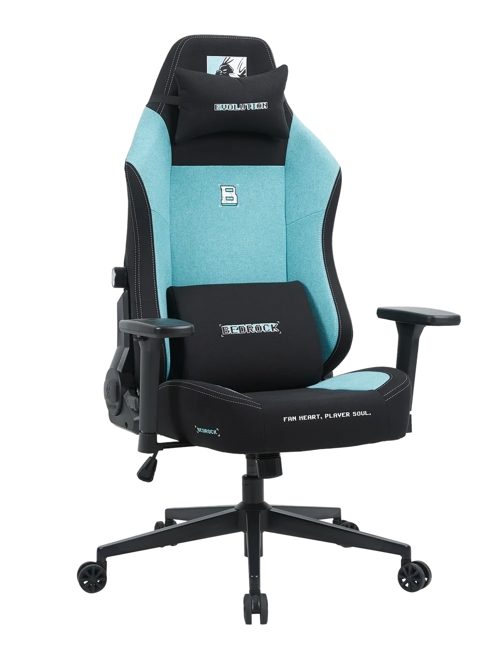 Игровое кресло EVOLUTION BEDROCK FABRIC, фронтальный вид, черно-мятное