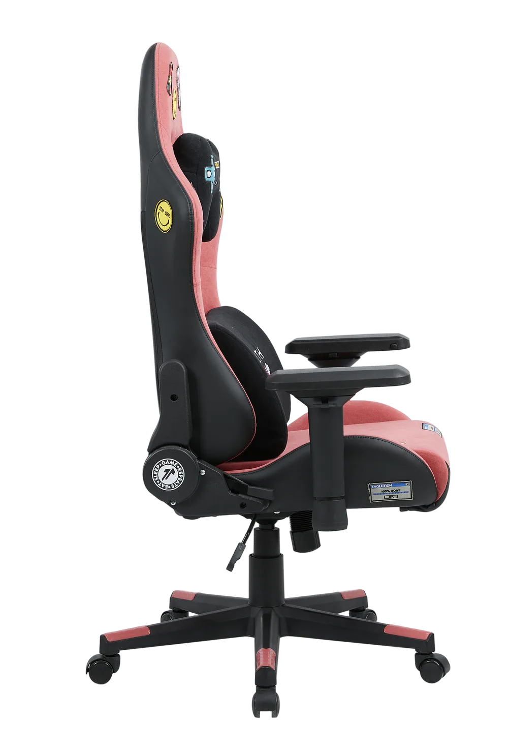 Игровое кресло EVOLUTION REBEL GIRL, вид сбоку, розово-чёрное