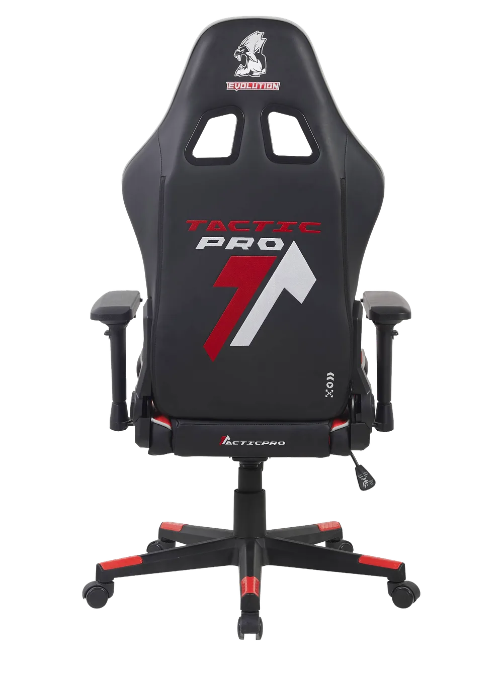 Игровое кресло EVOLUTION Tactic PRO, вид сзади, чёрное с красным