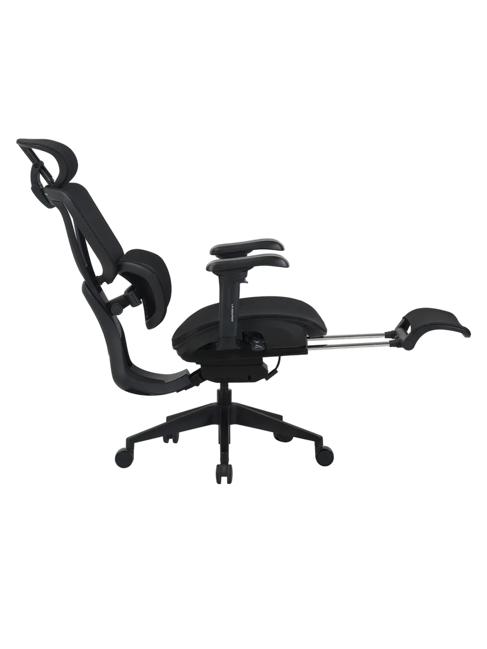 Игровое кресло EVOLUTION LX 1 Black, боковой вид с подножкой