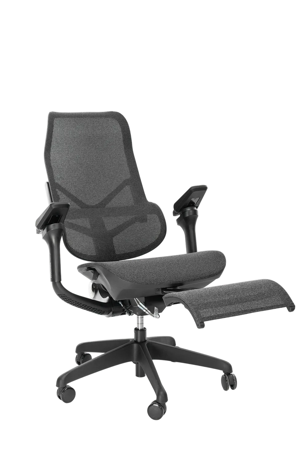 Офисное кресло EVOLUTION Zephyr Black, вид сбоку с подножкой