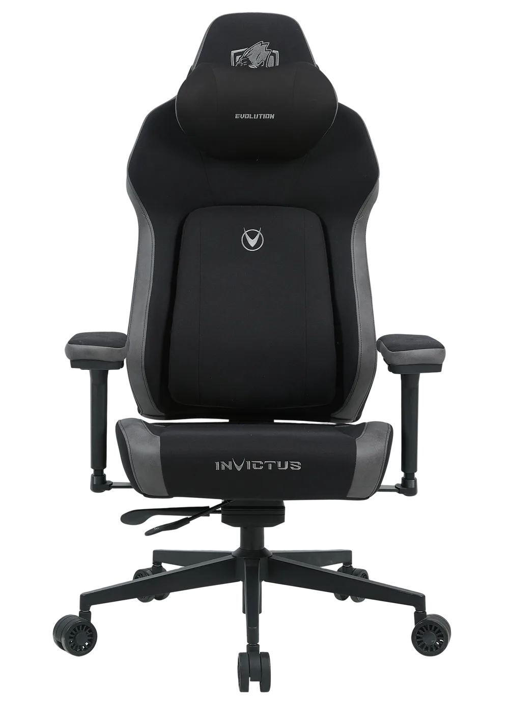 Игровое кресло EVOLUTION Invictus, вид спереди, чёрное