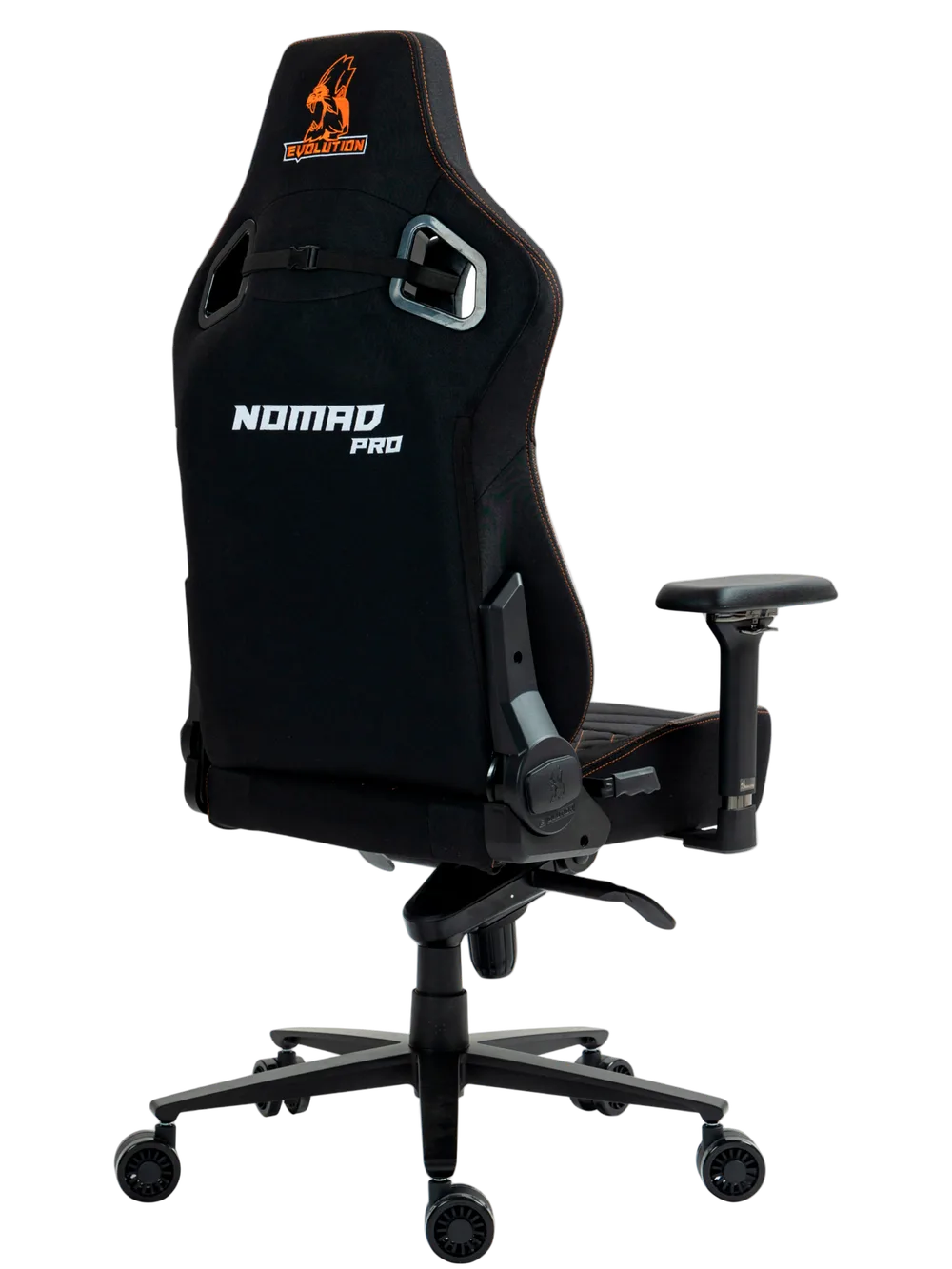 Игровое кресло NOMAD PRO, вид сзади, чёрно-оранжевое