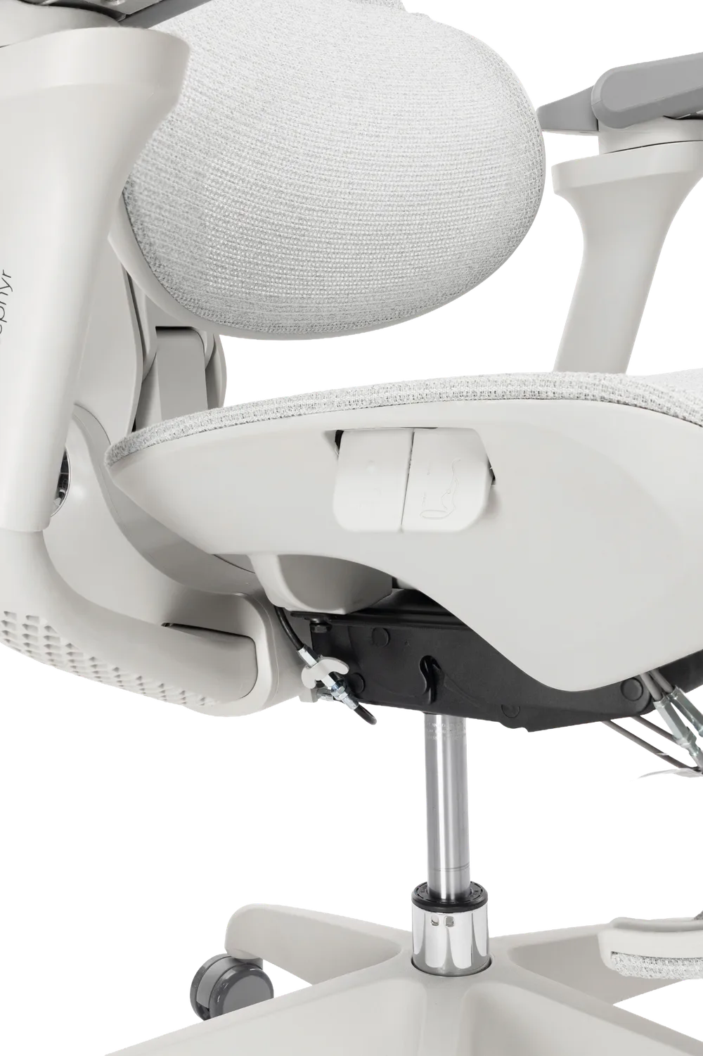 Игровое кресло EVOLUTION Zephyr Grey, боковой вид механизма и обивки