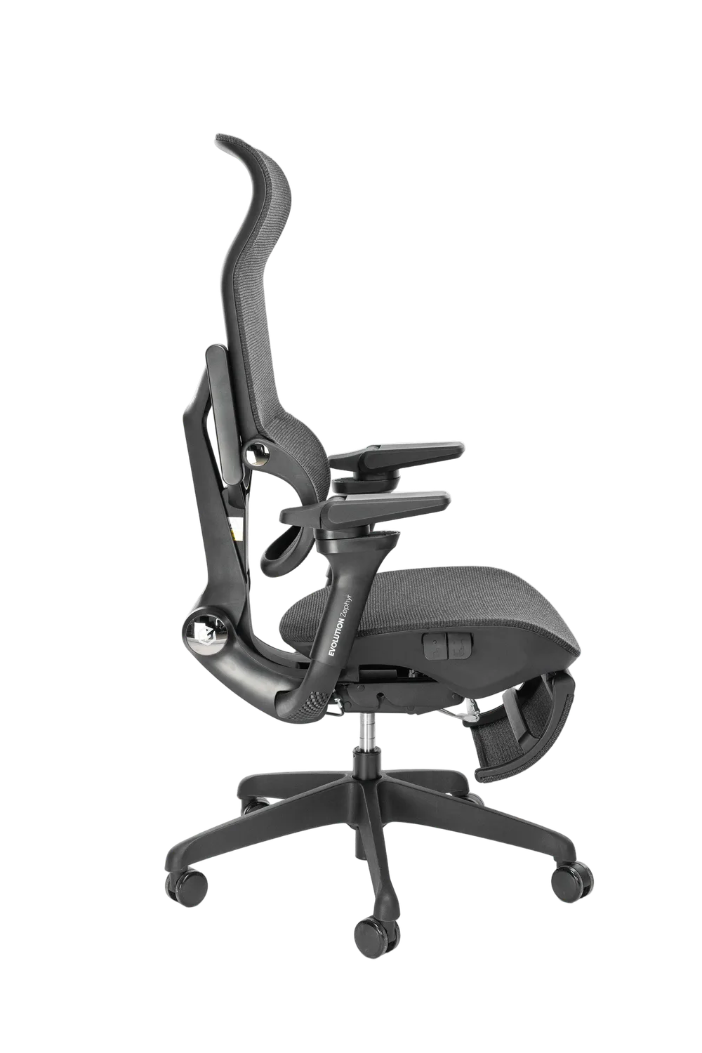 Игровое кресло EVOLUTION Zephyr, боковой вид, черное