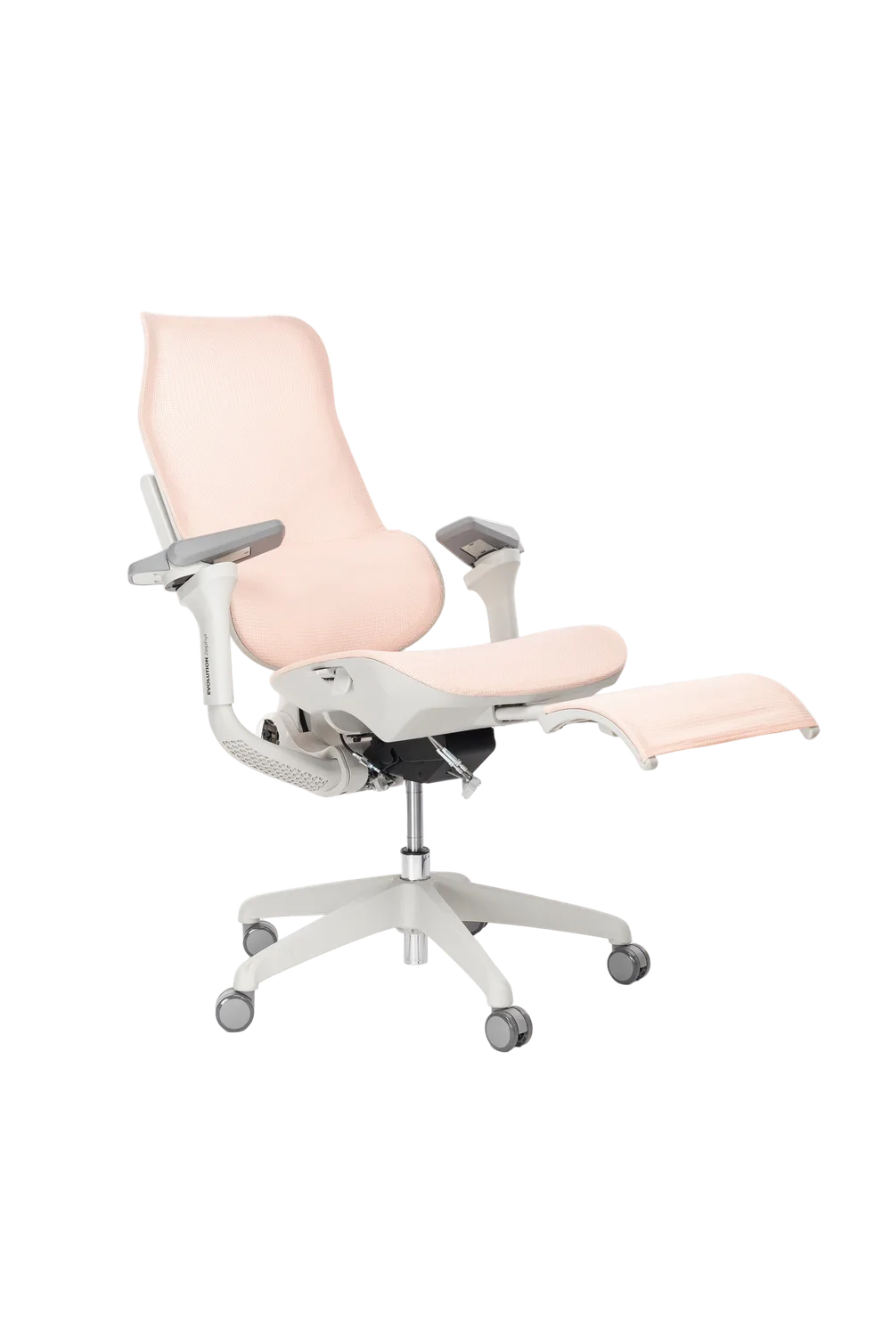 Игровое кресло EVOLUTION Zephyr Pink, вид сбоку с подножкой