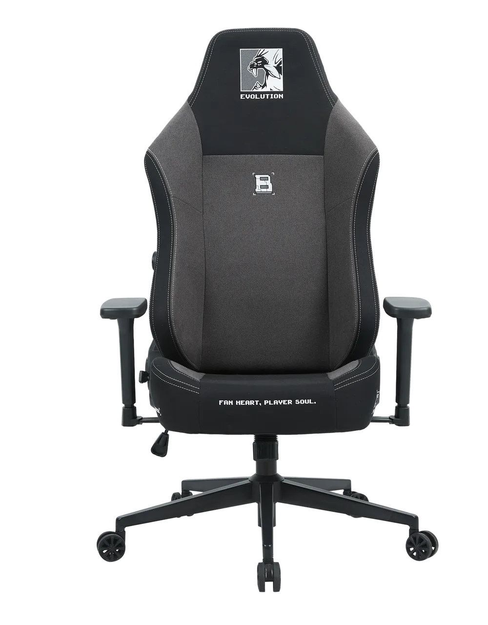 Игровое кресло EVOLUTION BEDROCK FABRIC, вид спереди, черно-серое