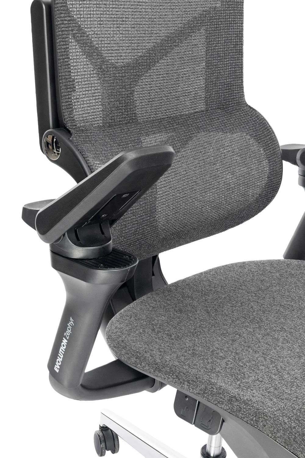 Игровое кресло EVOLUTION Zephyr, вид сбоку, серый цвет