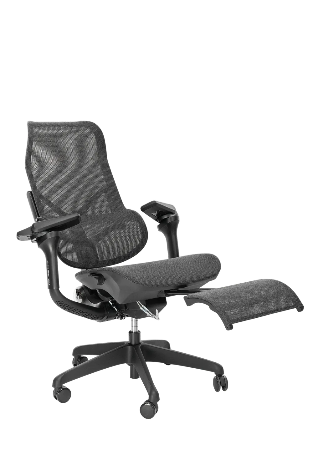Офисное кресло EVOLUTION Zephyr Black, вид сбоку с подножкой