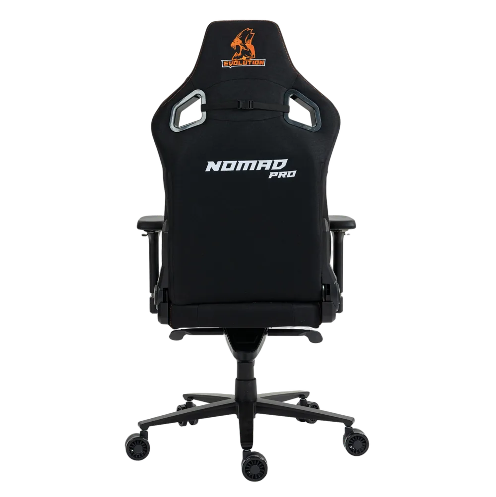 Игровое кресло NOMAD PRO, вид сзади, черно-оранжевое