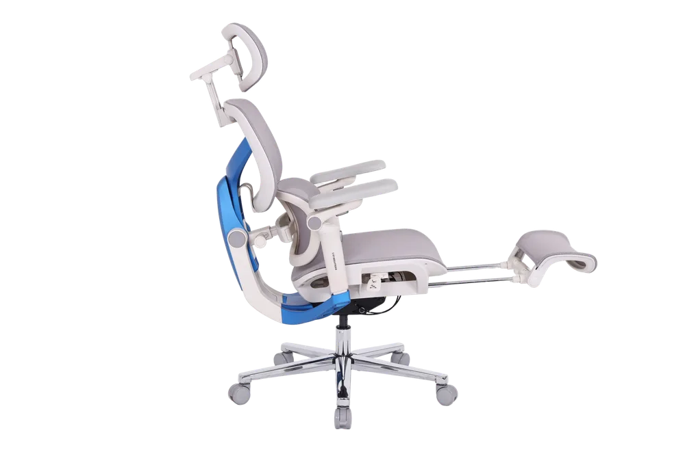 Игровое кресло EVOLUTION LX 5 Blue, боковой вид с подножкой