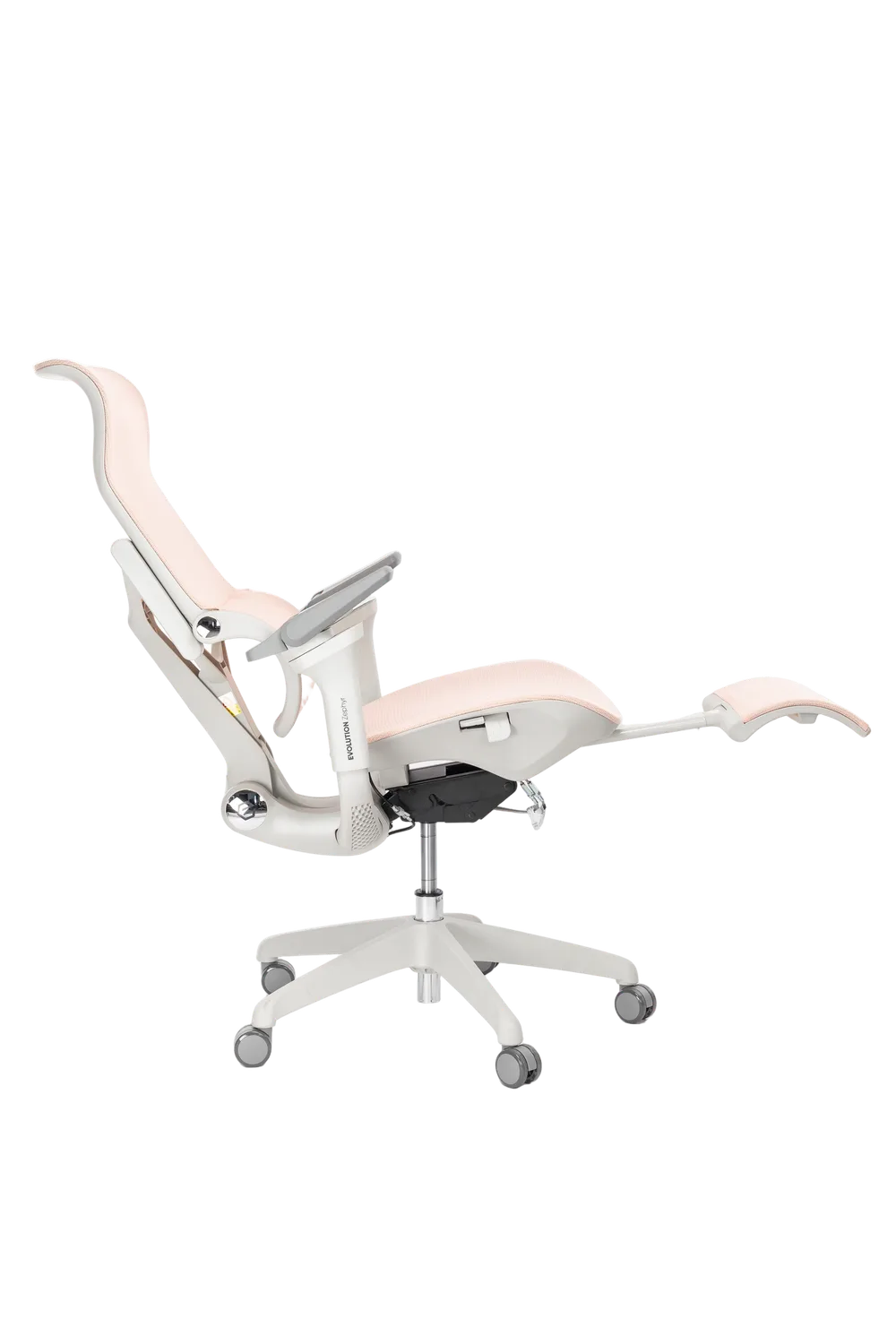 Игровое кресло EVOLUTION Zephyr Pink, боковой вид с подставкой для ног