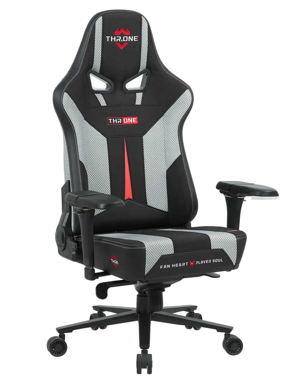 Игровое кресло EVOLUTION Throne Grey, вид спереди и сбоку